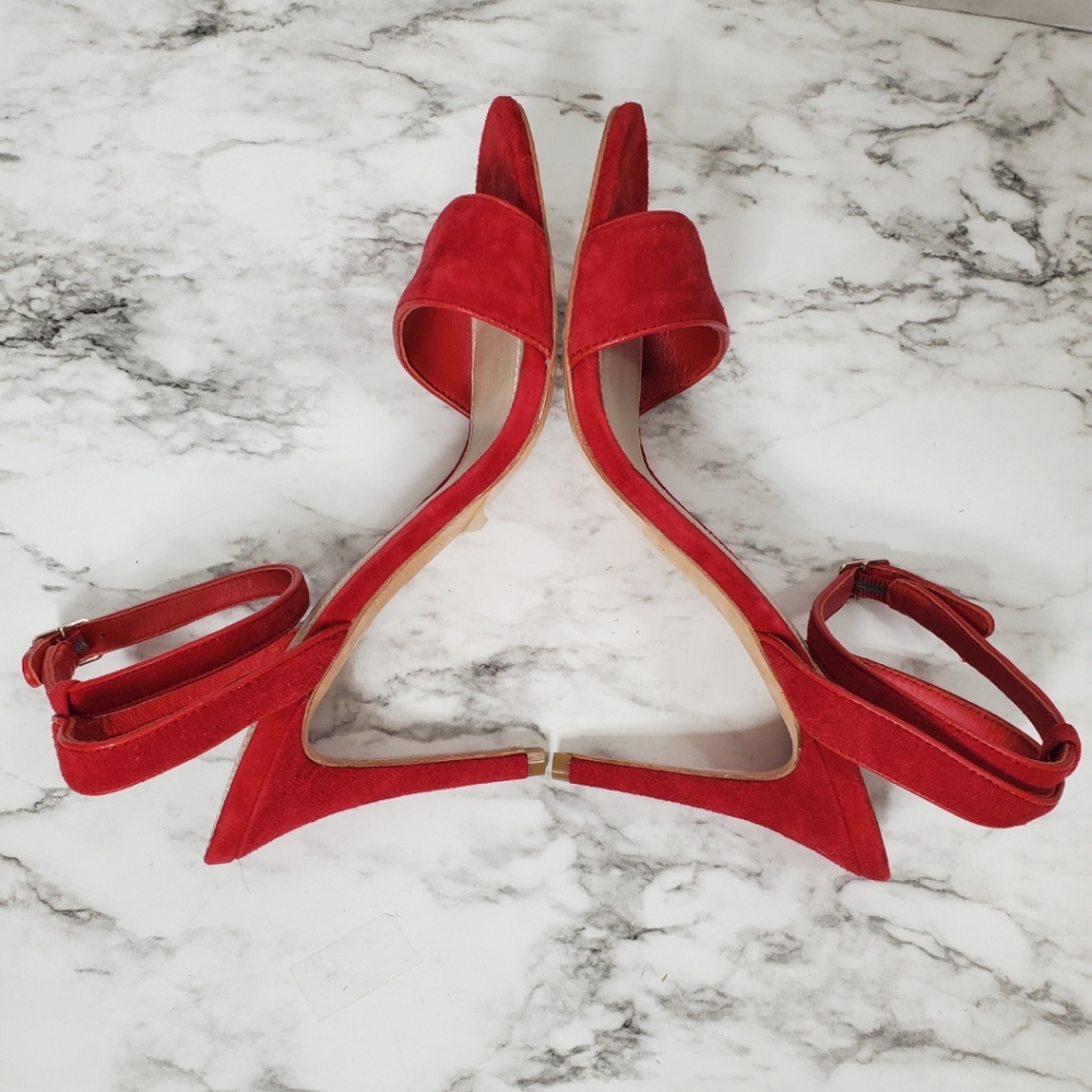 Sandro Nina Red Suede Ankle Buckle Heels. EU39 - Picture 7 of 10